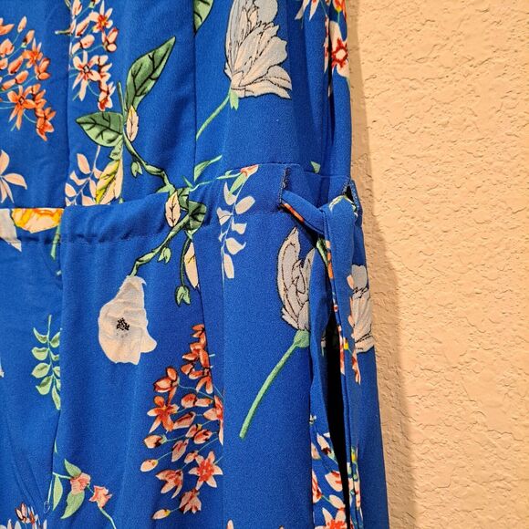 Carolina Belle Montreal Blue Floral Tropical Wide-Leg Midi Jumpsuit Women's M - Picture 11 of 12